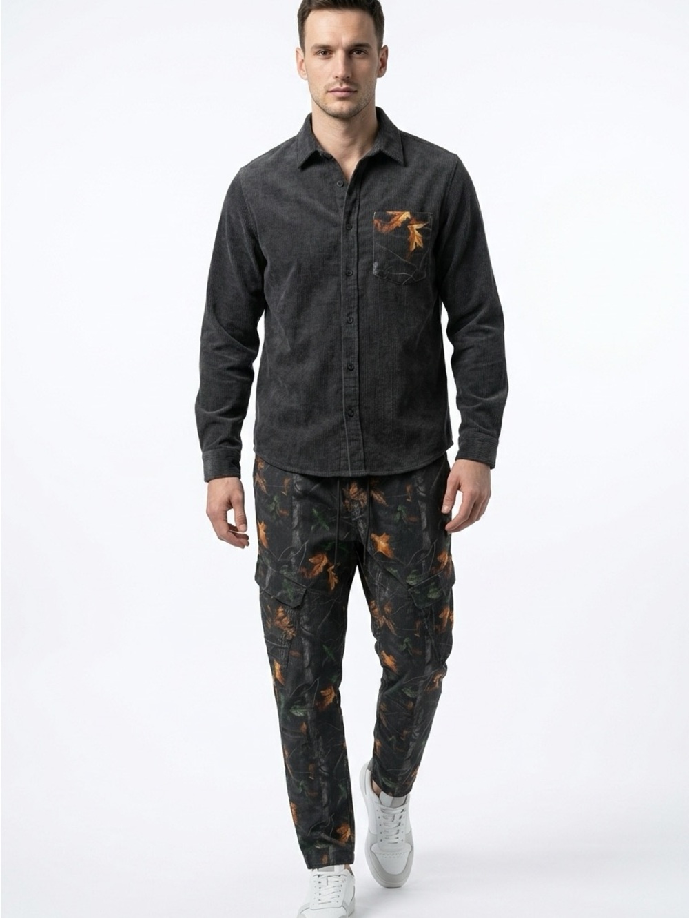 Saints Studio Mens XL Camo Cargo Pants Forest Leaf Print  Tapered Jogger XL
